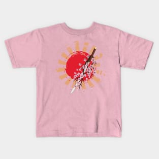 Katana sword and blooming sakura Kids T-Shirt